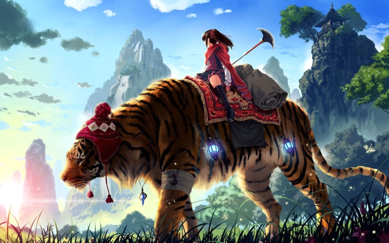 二次元少女与猛虎的梦幻壁纸合集