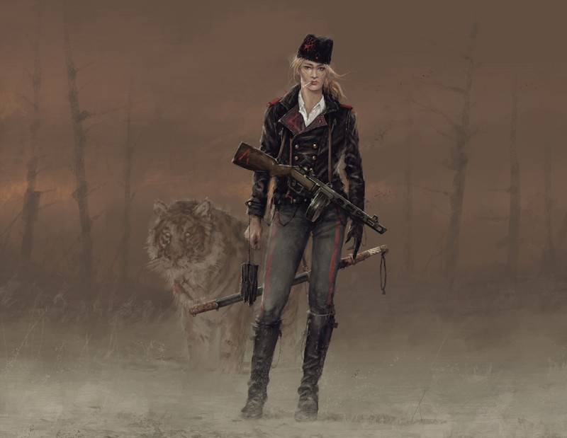 波兰画师Jakub Różalski的俄罗斯女兵与猛虎画作壁纸合集