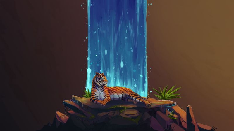 猛虎瀑布怪石水景艺术4K壁纸
