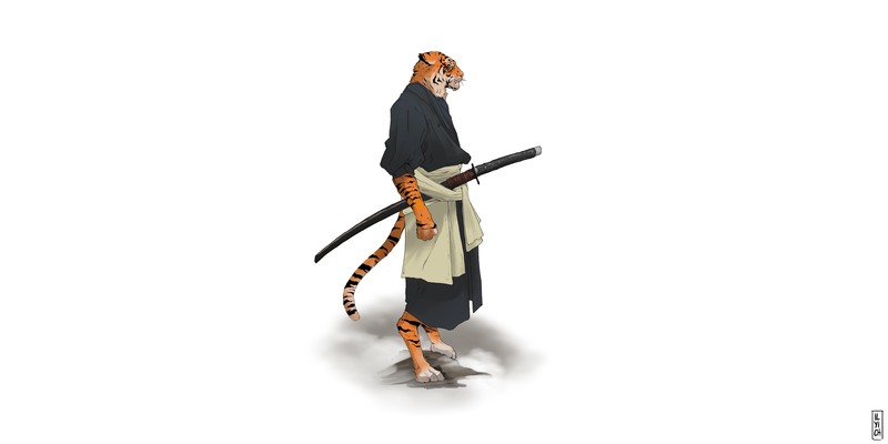 武士与妖怪虎的纯白幻想壁纸