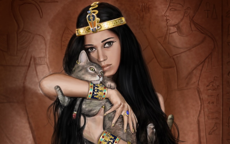 埃及女神伊西斯猫咪幻想插画壁纸