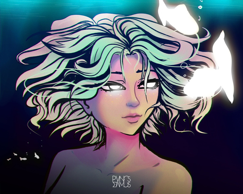 水下发光眼奇幻少女插画合集