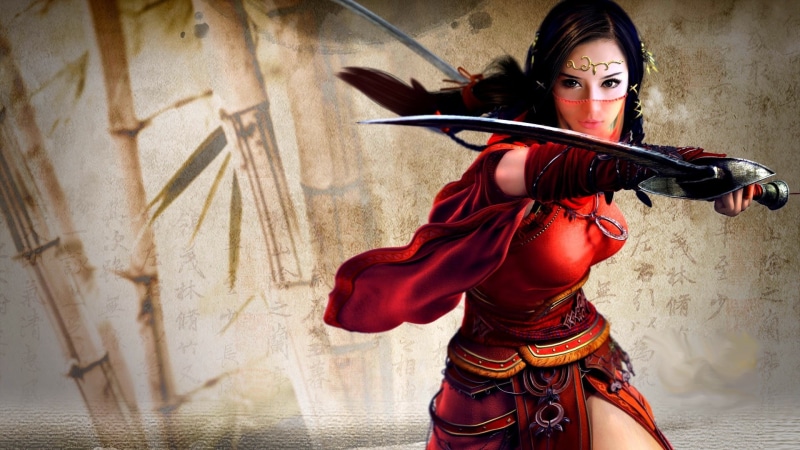 亚洲幻想风红衣佩剑美女壁纸
