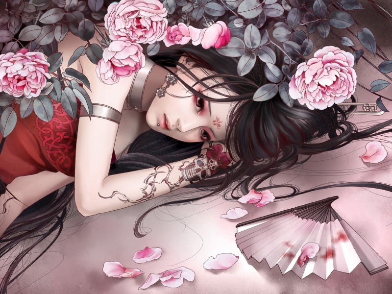 张小白绘制的720P动漫少女壁纸！纹身花仙子国风原创角色太绝了