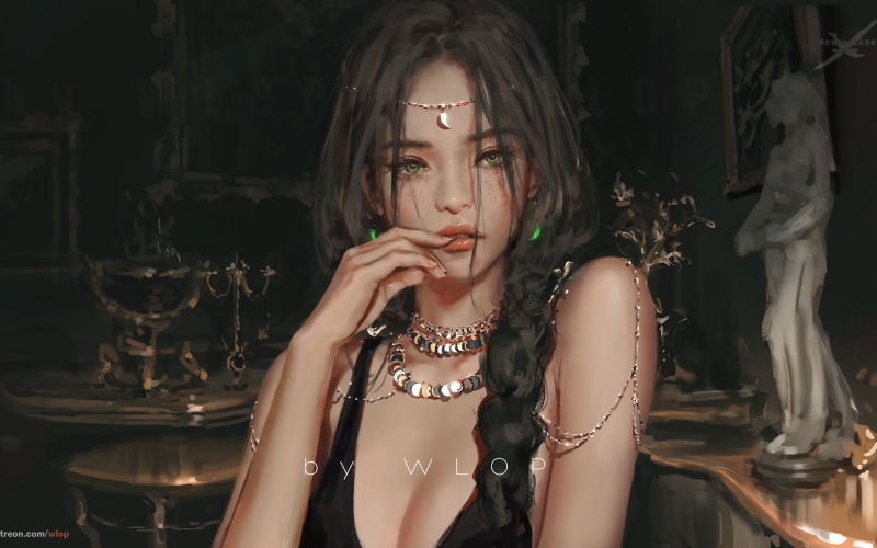 WLOP笔下的绿眸棕发少女壁纸合集