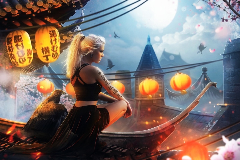 # 绝美幻想少女灯笼壁纸 带你坠入梦幻都市