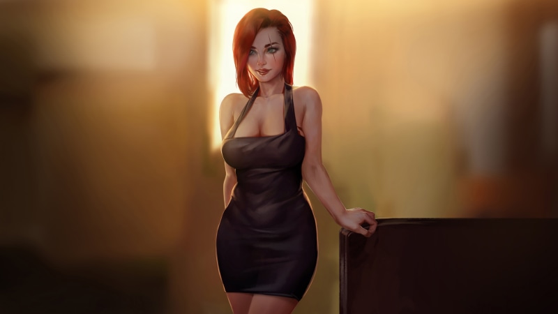 《英雄联盟同人插画合集 红头发女英雄带疤笑容壁纸》