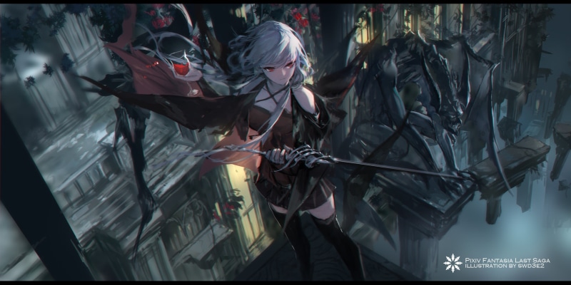 Pixiv幻想曲银发少女插画壁纸合集
