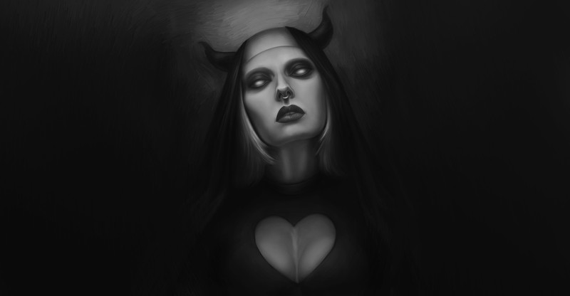 一组黑白奇幻少女插画壁纸合集