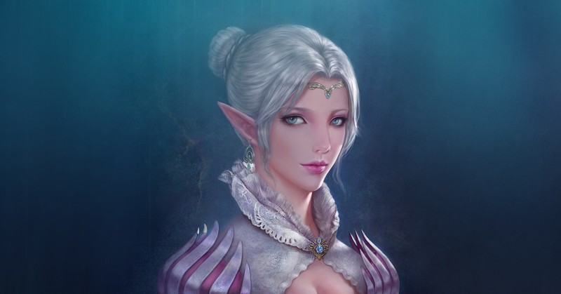 尖耳精灵少女壁纸合集 蓝背景蓝眼奇幻美术作品