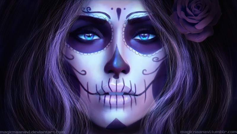 亡灵节幻想少女壁纸 超惊艳的蓝眼糖骷髅玫瑰少女