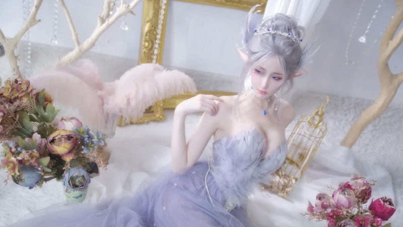 亚裔女生cos奇幻角色 4K精灵耳幻剑灵高清壁纸