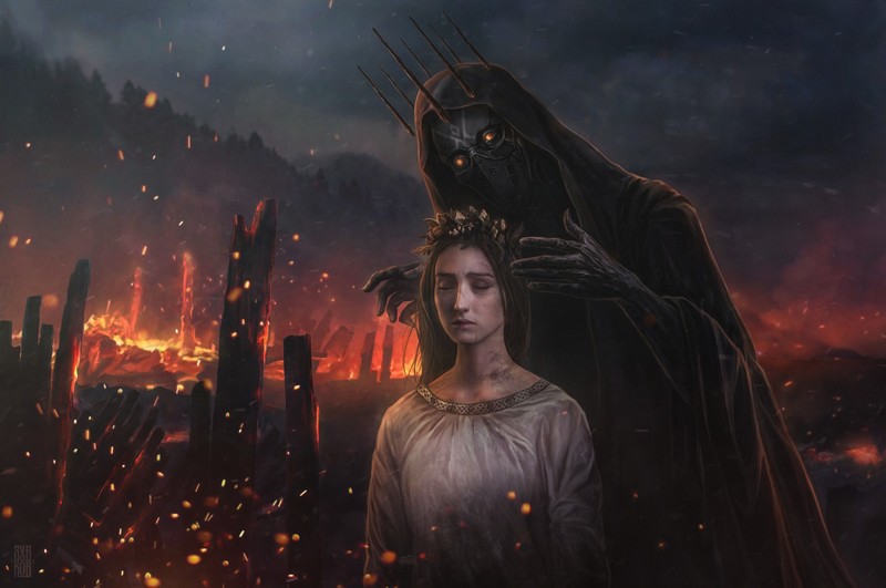 暗黑奇幻风绝美少女插画壁纸