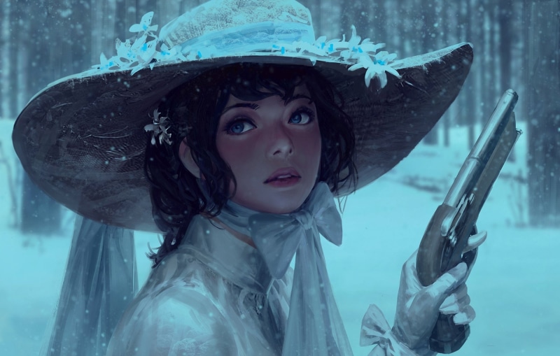 半写实风幻想少女壁纸合集 蓝眸 雪天 配枪 1080P高清