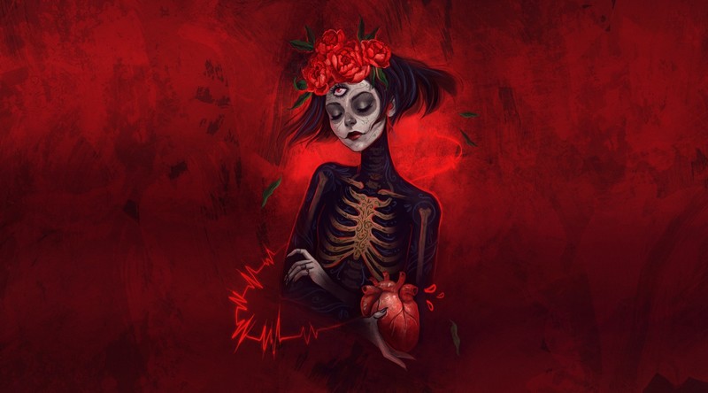 一组红调奇幻少女壁纸素材