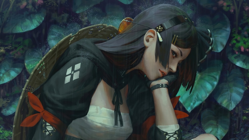 1080P高清壁纸 黑长发武士少女插画大赏