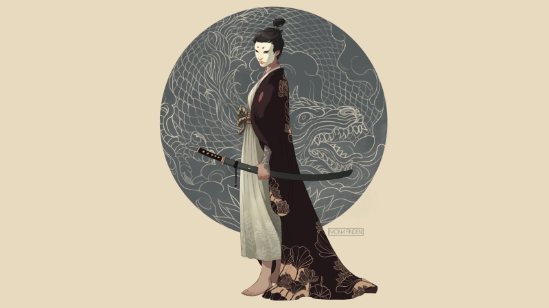 武士和服少女插画壁纸合集