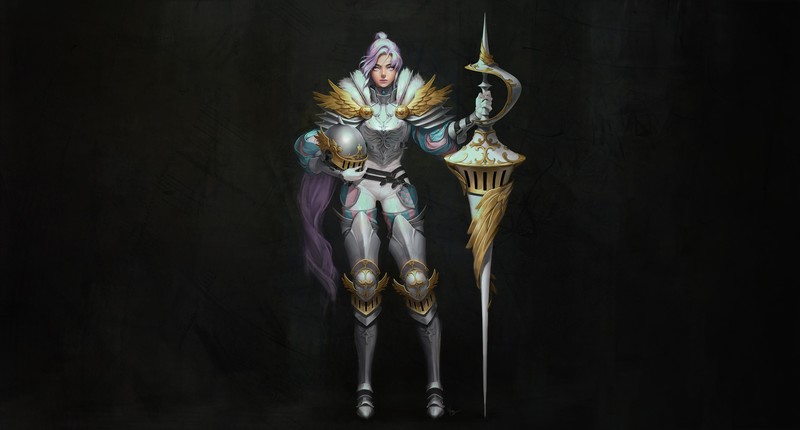 纯黑极简背景 幻想风少女骑士壁纸