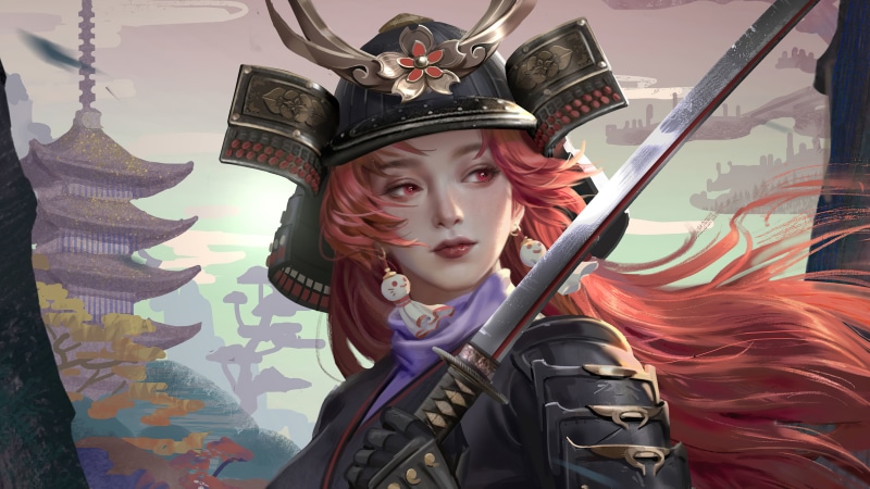 红发红眼女武士绝美4K幻想壁纸
