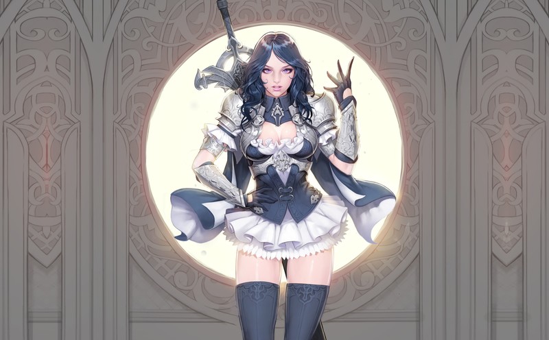 动漫少女壁纸合集 蓝发少女与黑丝美腿