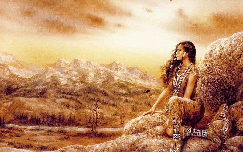 路易斯·罗约奇幻原画壁纸 绝美原住民少女与野性风景