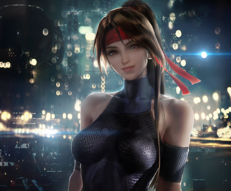长发少女的最终幻想7重制版夜景写真