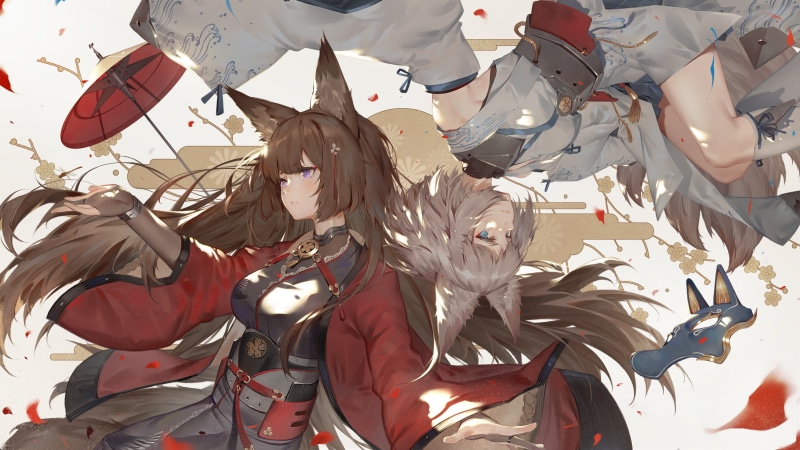 《碧蓝航线舰娘手绘壁纸合集 狐面银发蓝眼少女高清美图》