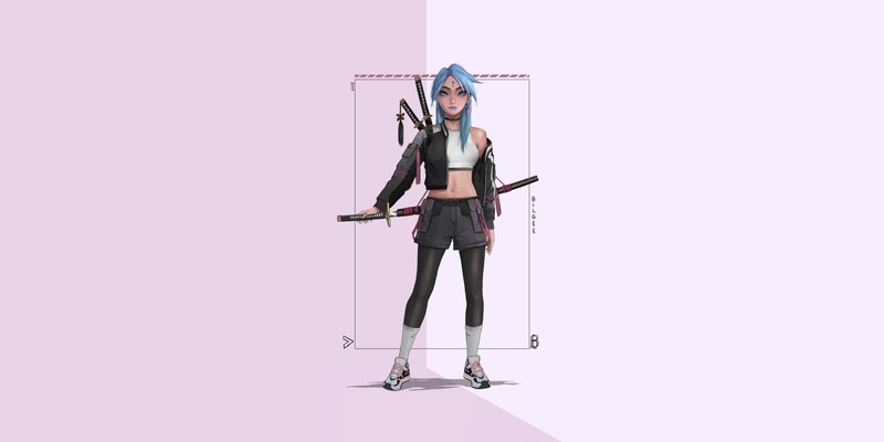 纯背景武士刀日式弯刀 女性 艺术创作 奇幻少女 高清壁纸
