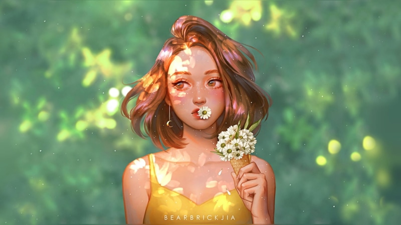 超绝幻想少女数字壁纸！画师Karmen Loh创作，花与绿意拉满